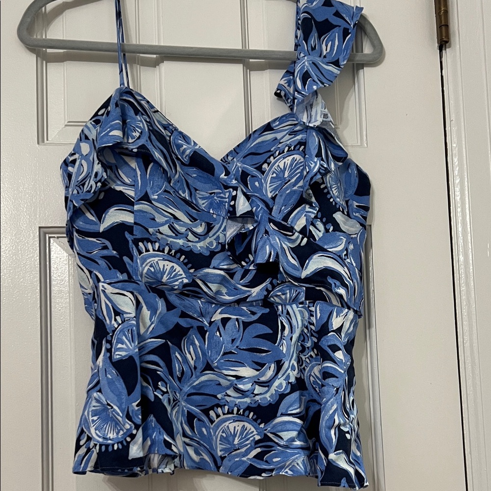 Lilly Pulitzer Blue and White Floral Blouse